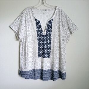 Lucky Brand Pullover Top Womens Size 2XL V-Neck Shortsleeve Boho